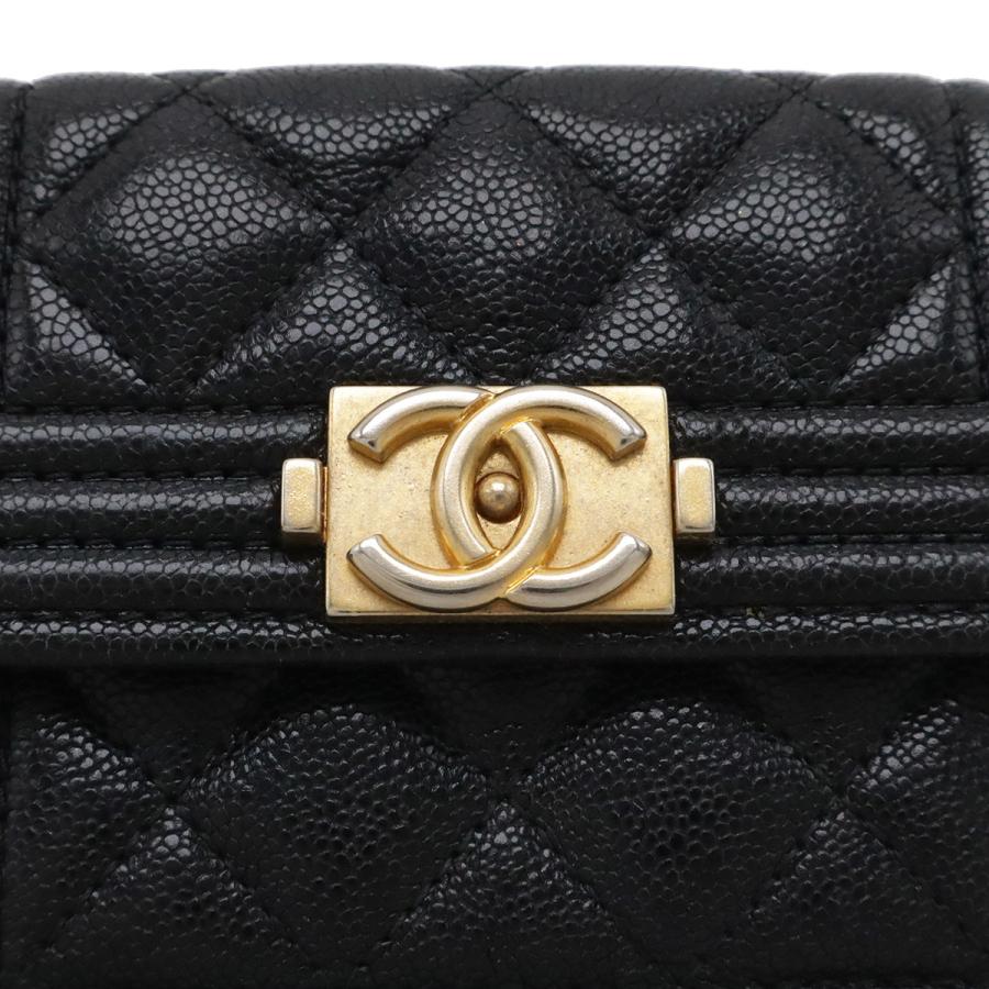 CHANEL シャネル ボーイシャネル マトラッセ ココマーク スモールフラップウォレット 3つ折財布 キャビアスキン ブラック 黒 | CHANEL | 03