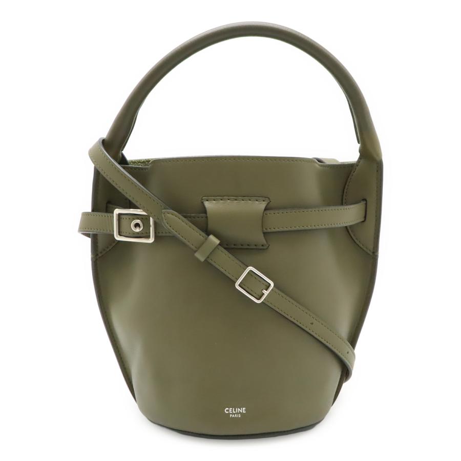 CELINE セリーヌ ビッグバッグ バケット ナノ ハンドバッグ 2WAY ショルダーバッグ 斜め掛け レザー カーキグリーン シルバー金具 187243 | CELINE