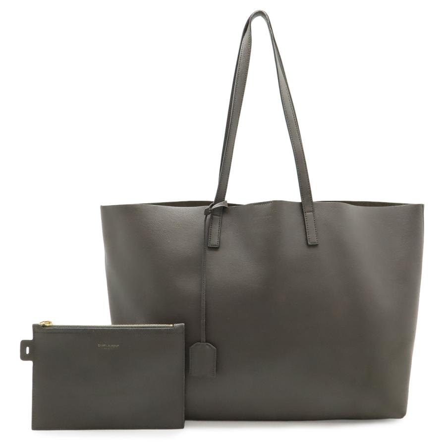 SAINT LAURENT PARIS サン ローラン パリ YSL イブサンローラン ショッピングトート ショルダーバッグ レザー グレー ポーチ付き 394195 | 