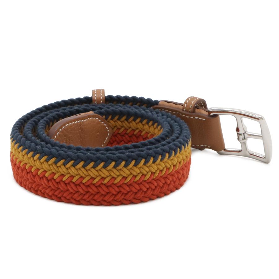 HERMES エルメス ロカバール エトリヴィエール ベルト 編み込み ワックスコットン レザー オレンジ イエロー ネイビー ブラウン #100 | HERMES | 01