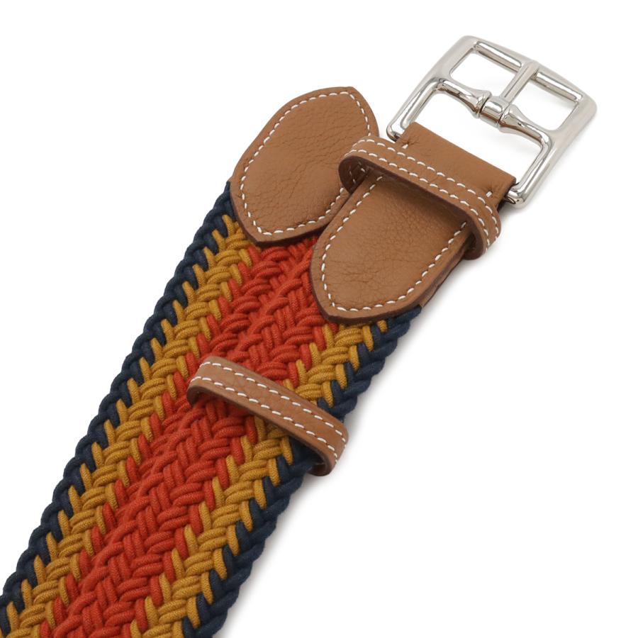 HERMES エルメス ロカバール エトリヴィエール ベルト 編み込み ワックスコットン レザー オレンジ イエロー ネイビー ブラウン #100 | HERMES | 02