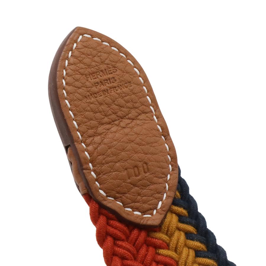 HERMES エルメス ロカバール エトリヴィエール ベルト 編み込み ワックスコットン レザー オレンジ イエロー ネイビー ブラウン #100 | HERMES | 04