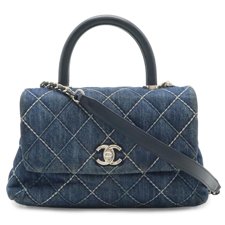 CHANEL シャネル ワイルドステッチ トップハンドル フラップバッグ ココハンドルXS ハンドバッグ 2WAY チェーンショルダー デニム ブルー | CHANEL