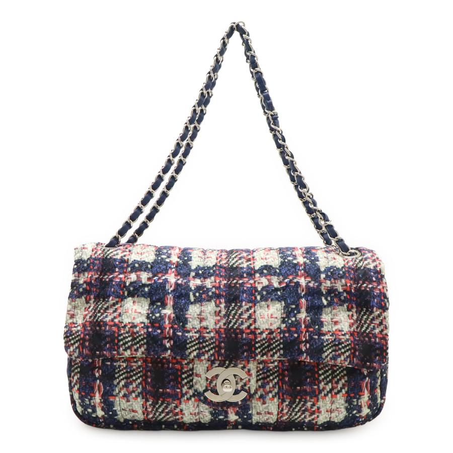 CHANEL シャネル ツイードプリント ココマーク チェーンショルダー ショルダーバッグ ナイロン ネイビー 紺  シルバー金具 ポーチ欠品 | CHANEL