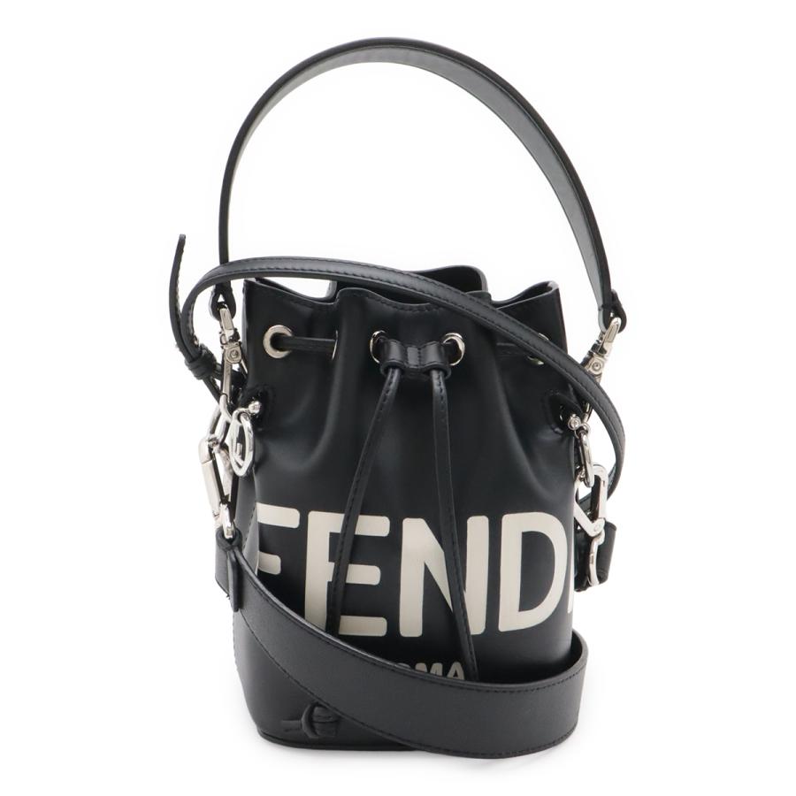 FENDI フェンディ ロゴ モン トレゾール ハンドバッグ ミニバッグ 巾着型 2WAY ショルダーバッグ レザー ブラック 黒 シルバー金具 | FENDI