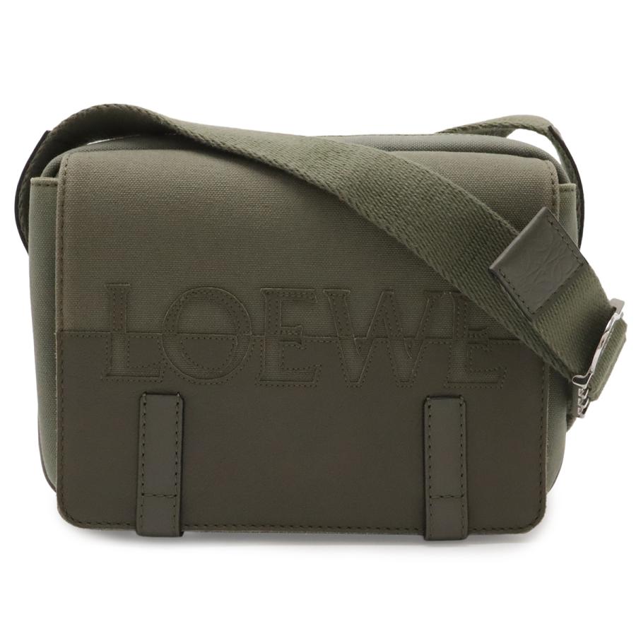 LOEWE ロエベ ロゴ ミリタリーメッセンジャーバッグ XS ショルダーバッグ キャンバス レザー カーキグリーン シルバー金具 B314A72X01 | LOEWE