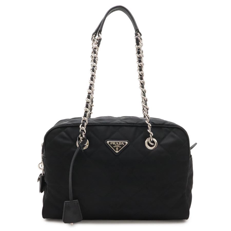 PRADA プラダ インプントゥ チェーンショルダー ショルダーバッグ ナイロン NERO 黒 ブラック シルバー金具 1BB903 | PRADA