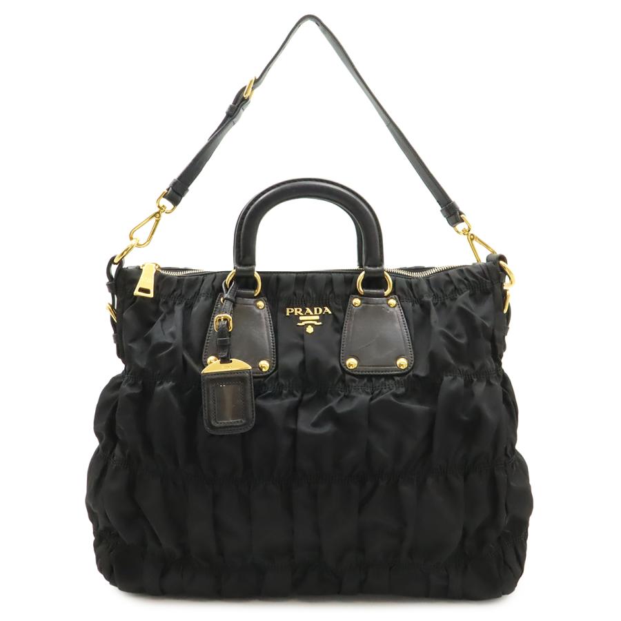 PRADA プラダ ギャザー テスートナイロン レザー 大きめ トートバッグ 黒 PRADA（プラダ） TESSUTO テスート ギャザー トートバッグ