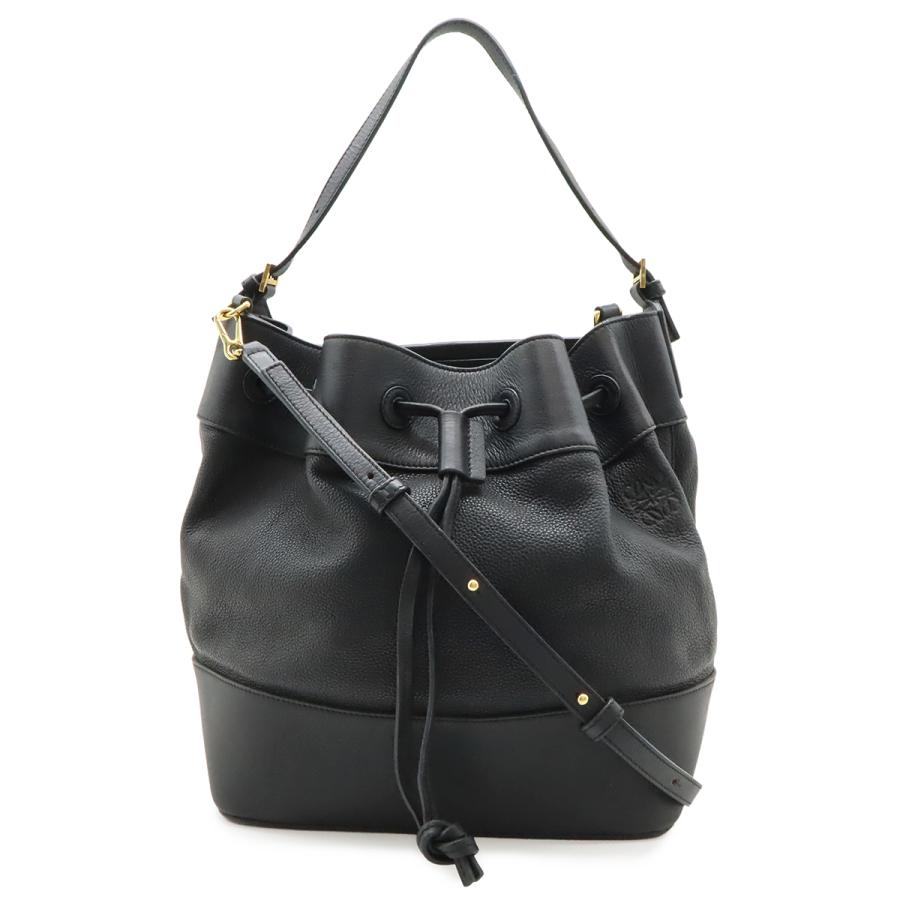 LOEWE ロエベ ミッドナイト バケット ショルダーバッグ 2WAY ハンドバッグ 巾着型 レザー ブラック 黒 ゴールド金具 327.12KR99 | LOEWE