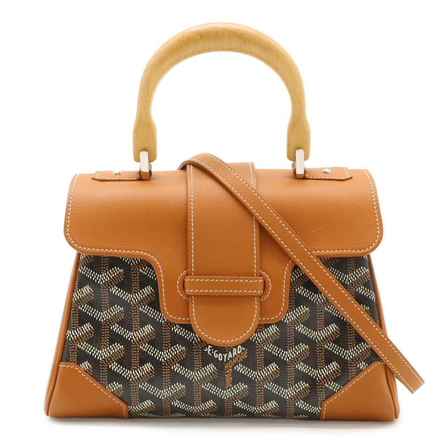 GOYARD ゴヤール サイゴン ミニ ハンドバッグ ウッドハンドル 2WAY ショルダーバッグ ヘリンボーン柄 PVC ブラウン ブラック | GOYARD