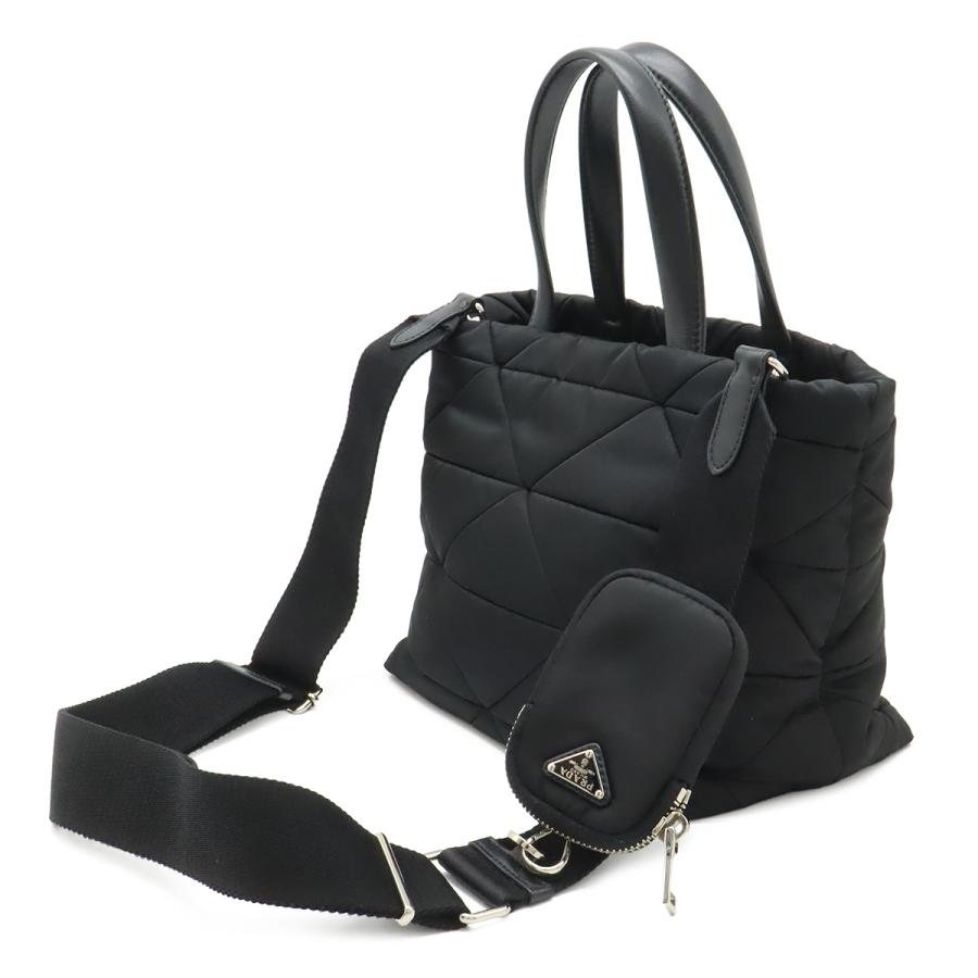 PRADA プラダ スモール パデッド トートバッグ ハンドバッグ 2WAY ショルダーバッグ ナイロン レザー NERO ブラック シルバー金具 | PRADA | 01