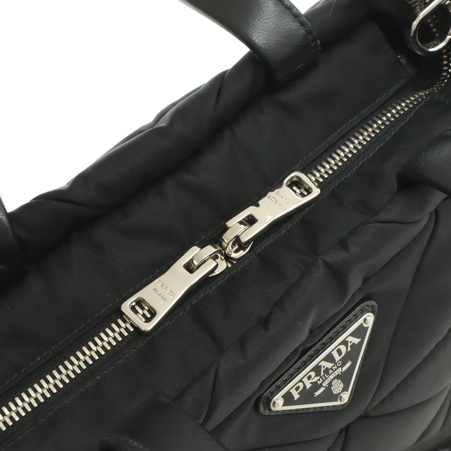 PRADA プラダ スモール パデッド トートバッグ ハンドバッグ 2WAY ショルダーバッグ ナイロン レザー NERO ブラック シルバー金具 | PRADA | 04