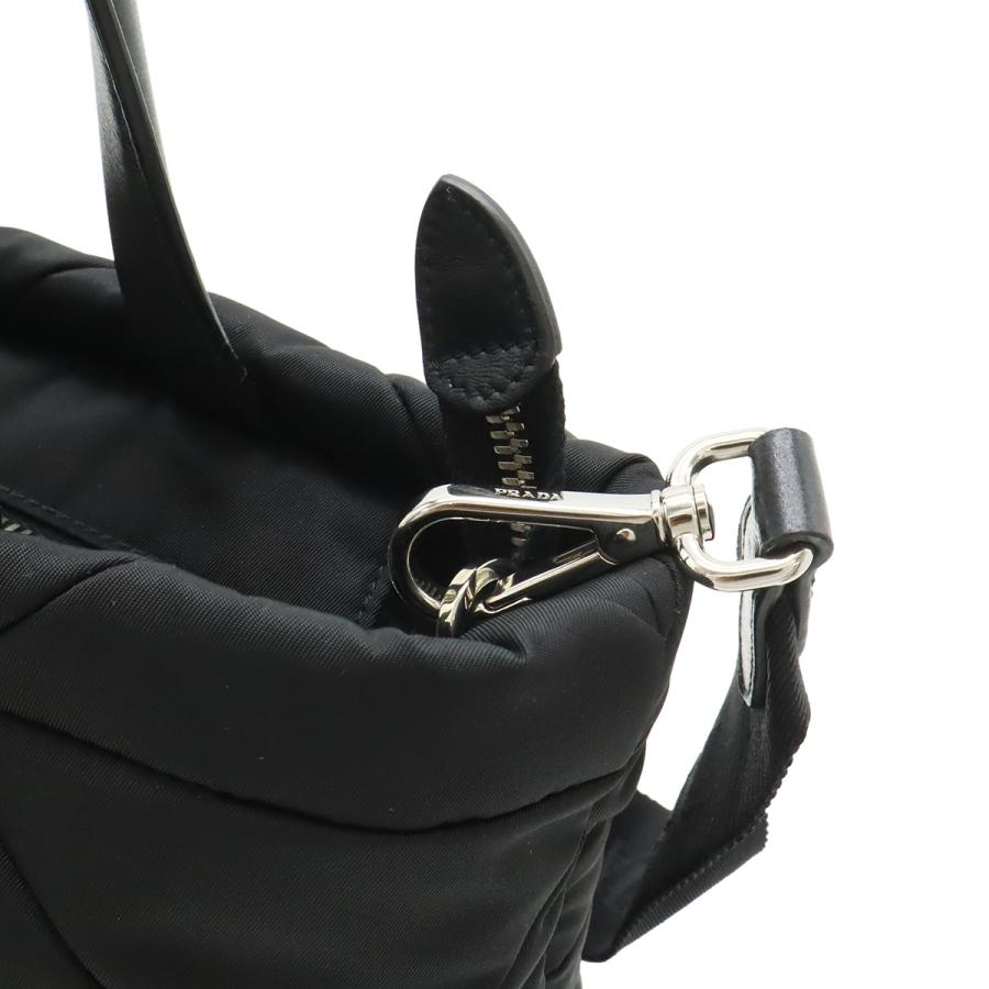 PRADA プラダ スモール パデッド トートバッグ ハンドバッグ 2WAY ショルダーバッグ ナイロン レザー NERO ブラック シルバー金具 | PRADA | 07