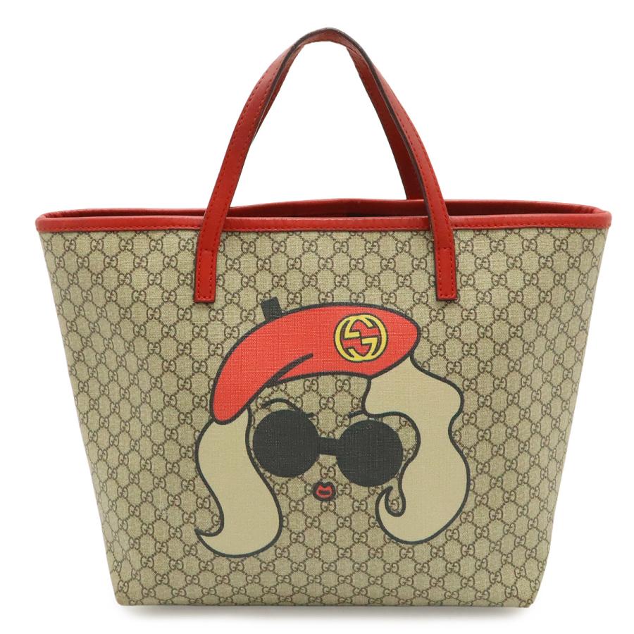 GUCCI グッチ マイクロGG チルドレンズ キッズライン トートバッグ ミニトート ハンドバッグ PVC レザー ベージュ レッド 赤 388711 | GUCCI