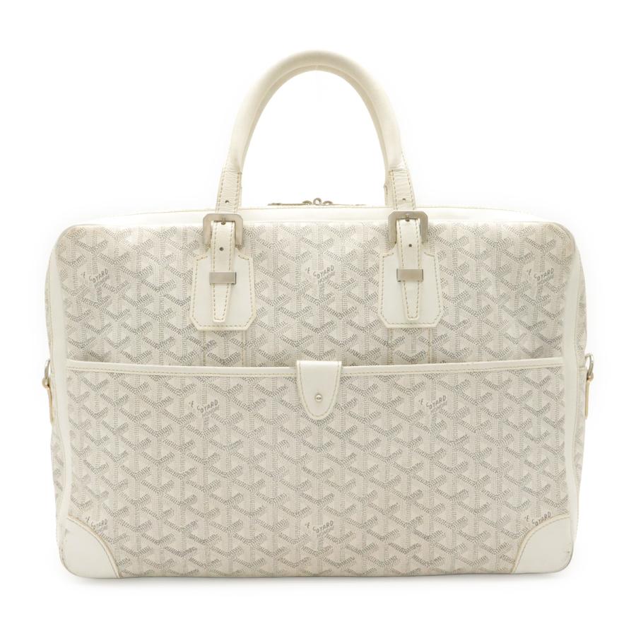 GOYARD ゴヤール アンバサードMM ビジネスバッグ ブリーフケース ハンドバッグ ヘリンボーン柄 PVC レザー ホワイト 白 グレー | GOYARD