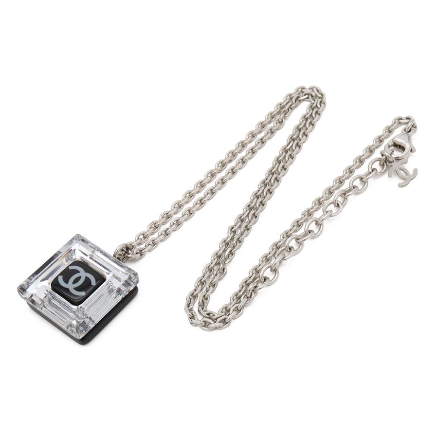 CHANEL シャネル ココマーク スクエア キューブ ネックレス ペンダント メタル プラスチック シルバー クリア ブラック 05A | CHANEL | 01