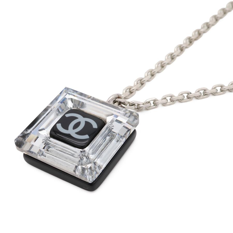 CHANEL シャネル ココマーク スクエア キューブ ネックレス ペンダント メタル プラスチック シルバー クリア ブラック 05A | CHANEL | 02