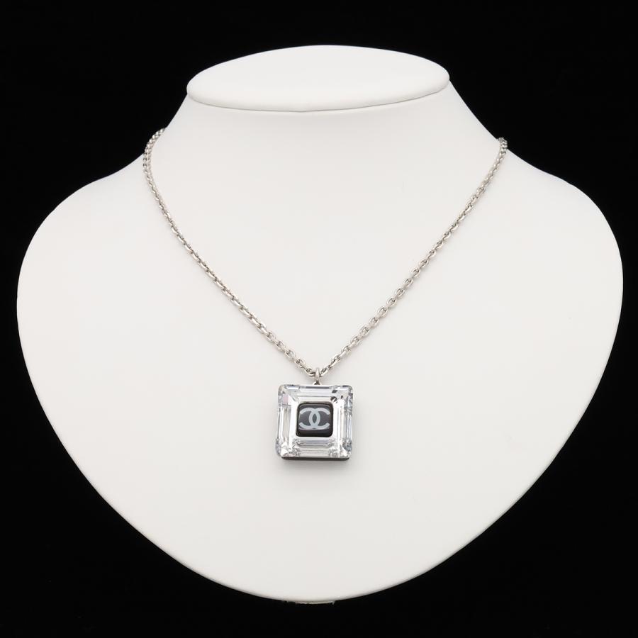 CHANEL シャネル ココマーク スクエア キューブ ネックレス ペンダント メタル プラスチック シルバー クリア ブラック 05A | CHANEL | 06