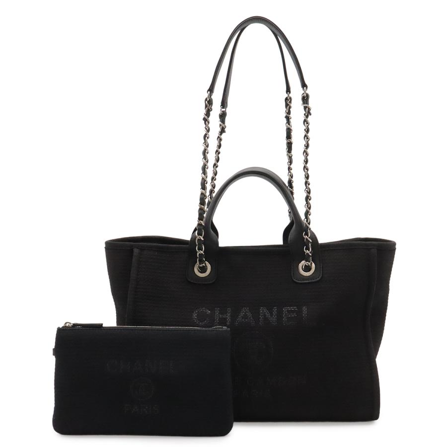 CHANEL シャネル ドーヴィルライン スモールショッピングバック トートバッグ 2WAY チェーンショルダーバッグ キャンバス ブラック | CHANEL