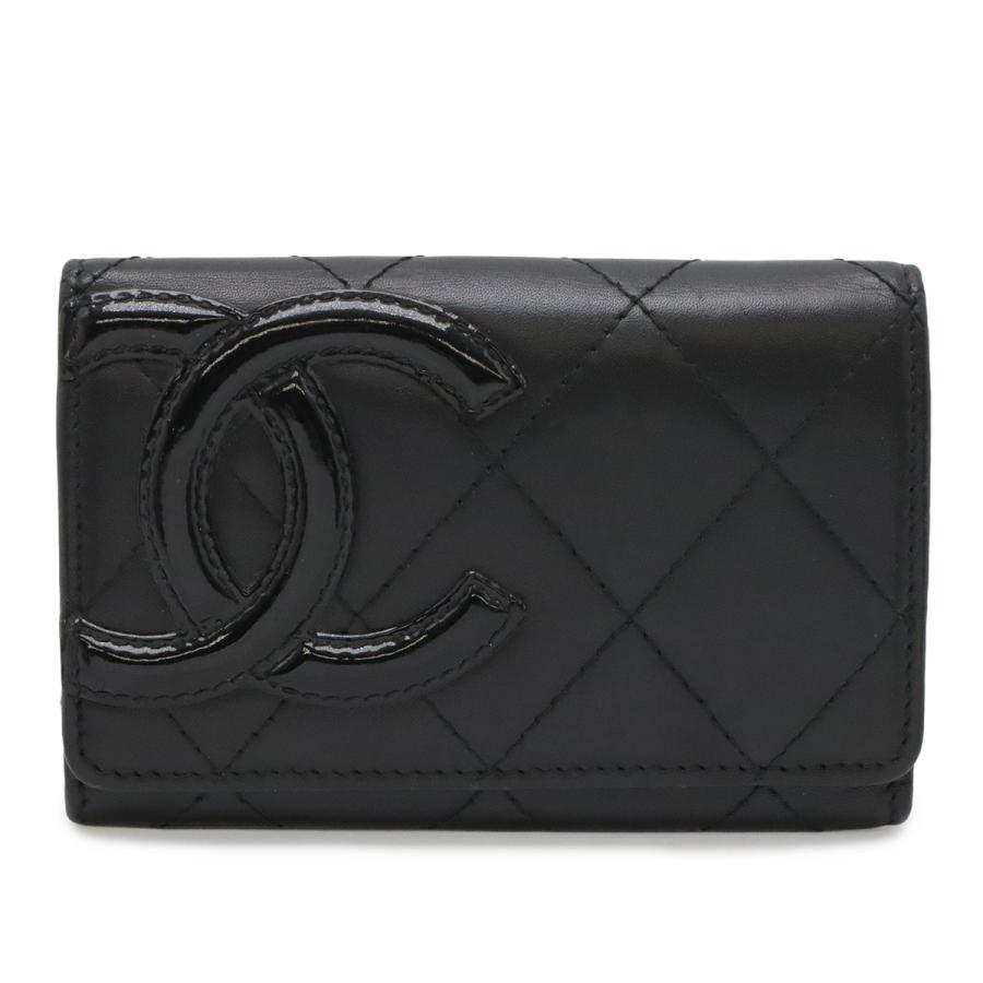 CHANEL シャネル カンボンライン ココマーク カードケース パスケース 名刺入れ カーフスキン レザー エナメル ブラック 黒 A50081 | CHANEL