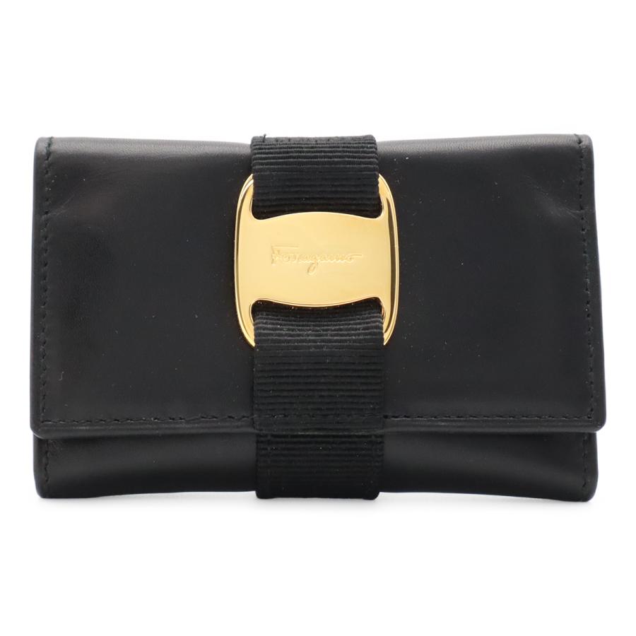Salvatore Ferragamo サルヴァトーレ フェラガモ ヴァラ リボン 6連キーケース レザー ブラック 黒 ゴールド金具 22-3056 | 