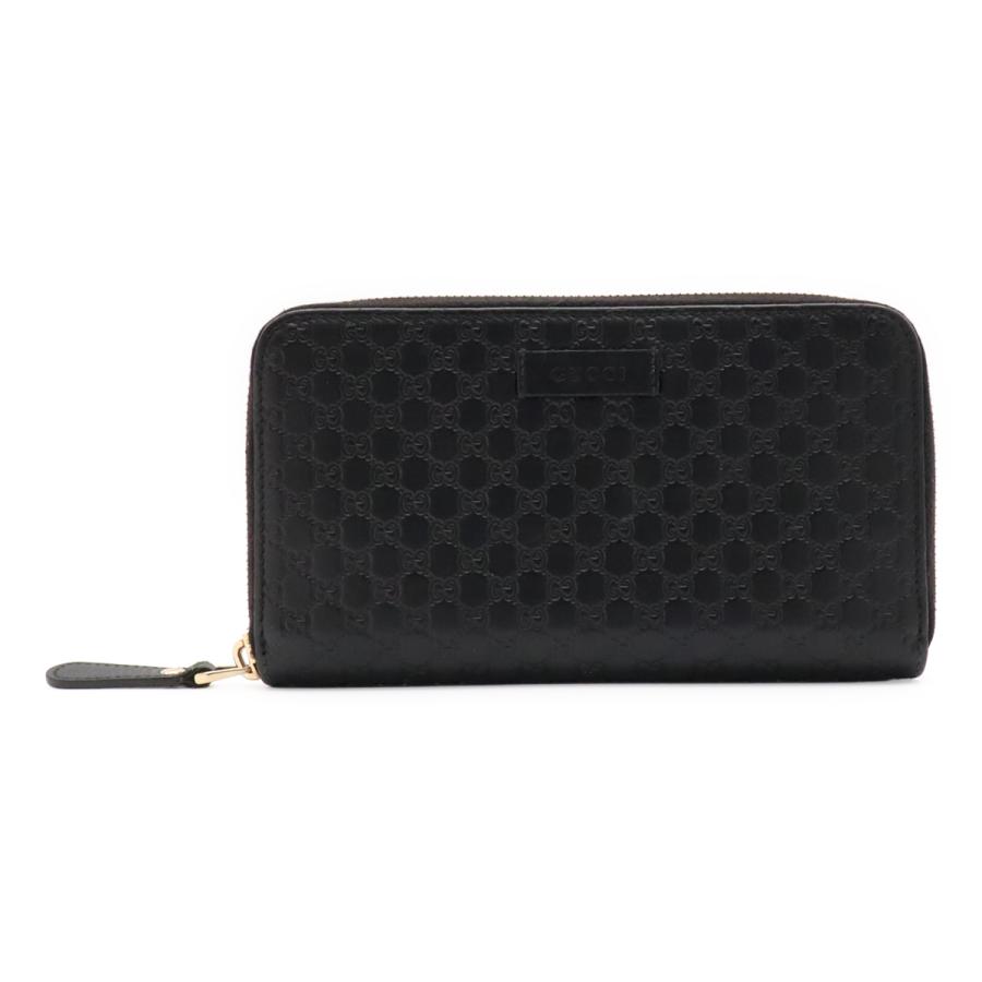 GUCCI グッチ マイクログッチシマ ラウンドファスナー 長財布 レザー ブラック 黒 ゴールド金具 アウトレット品 449391 | GUCCI