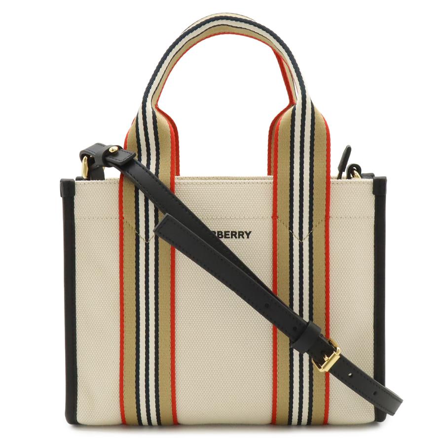 BURBERRY バーバリー スモール アイコンストライプトリム キャンバストート トートバッグ 2WAY ショルダーバッグ ナチュラルベージュ | BURBERRY