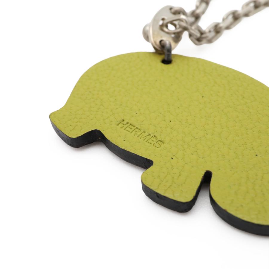 HERMES エルメス バッグチャーム キーホルダー キーチェーン アニマル カバ 動物 シェーブル レザー ブラウン グリーン シルバー | HERMES | 03