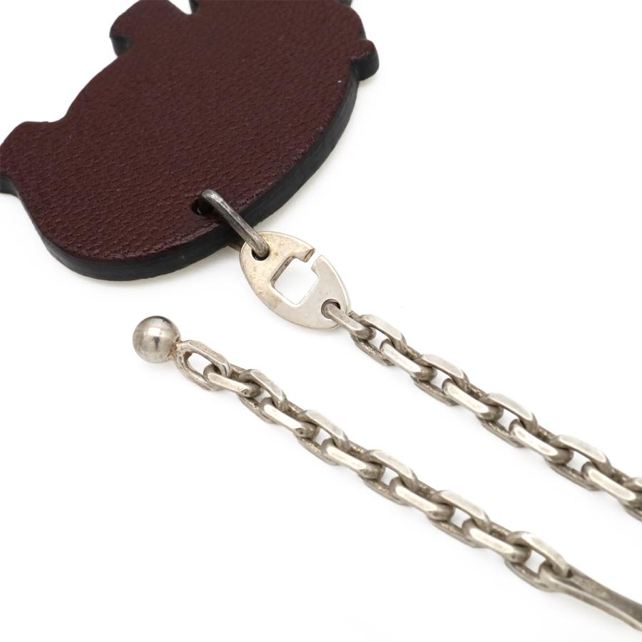 HERMES エルメス バッグチャーム キーホルダー キーチェーン アニマル カバ 動物 シェーブル レザー ブラウン グリーン シルバー | HERMES | 04