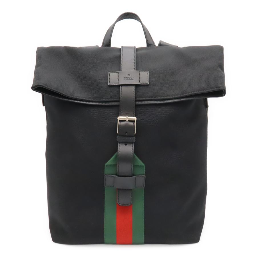GUCCI グッチ バンド テクノキャンバス ウェブライン シェリー バックパック リュックサック レザー ブラック 黒 グリーン レッド 337075 | GUCCI