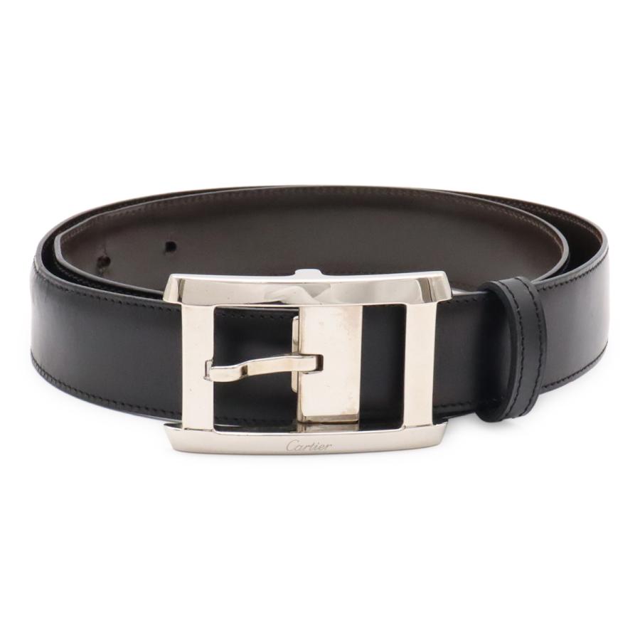 Cartier カルティエ タンクアメリカン リバーシブル ベルト レザー ブラック 黒 ダークブラウン 茶 シルバー金具 実寸約#81 L5000058 | Cartier
