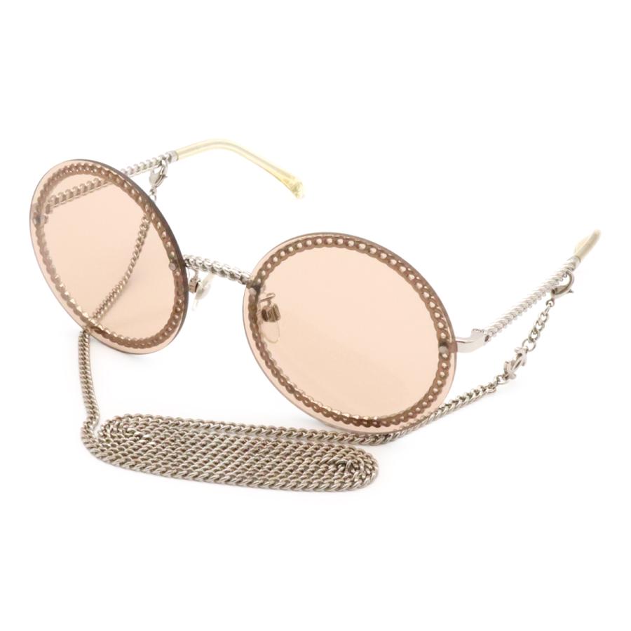 CHANEL シャネル グラスチェーン サングラス ラウンドシェイプ アイウェア 丸型 ブラウン シルバー金具 58□18 135 4245 | CHANEL