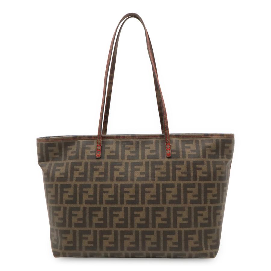 FENDI フェンディ ズッカ トートバッグ ショルダーバッグ ショルダートート 肩掛け PVC カーキブラウン ダークブラウン レッド 赤 8BH198 | FENDI