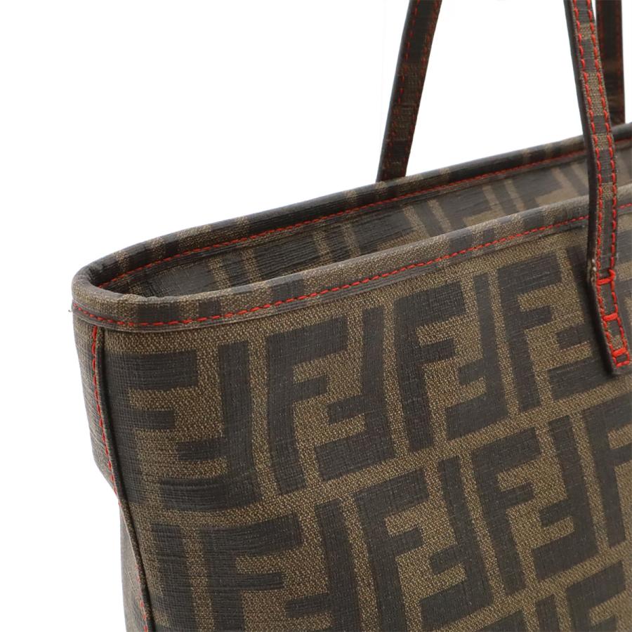 FENDI フェンディ ズッカ トートバッグ ショルダーバッグ ショルダートート 肩掛け PVC カーキブラウン ダークブラウン レッド 赤 8BH198 | FENDI | 07