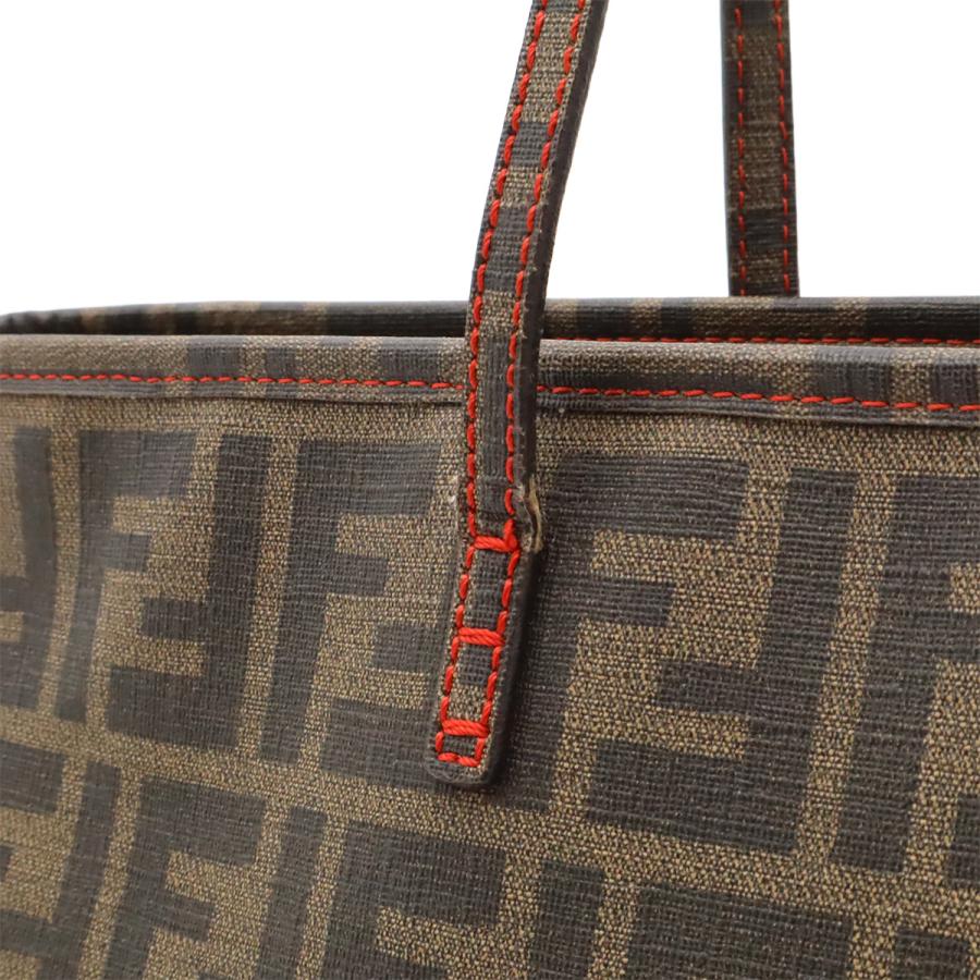 FENDI フェンディ ズッカ トートバッグ ショルダーバッグ ショルダートート 肩掛け PVC カーキブラウン ダークブラウン レッド 赤 8BH198 | FENDI | 08