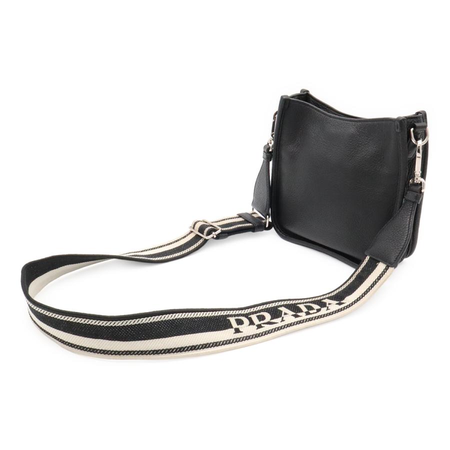 PRADA プラダ ヴィッテロダイノソフトレザー ミニ ショルダーバッグ ストライプショルダー 斜め掛け NERO 黒 ブラック シルバー金具 | PRADA | 01