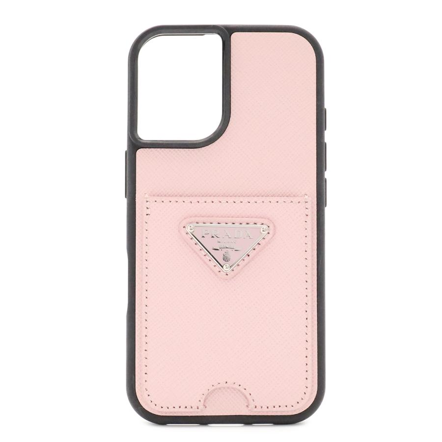 PRADA プラダ トライアングルロゴ iPhone 16用ケース スマホケース 携帯カバー サフィアーノレザー ピーチ ピンク シルバー金具 1ZH196 | PRADA