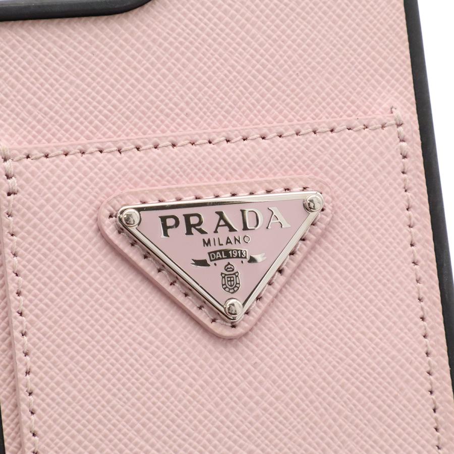 PRADA プラダ トライアングルロゴ iPhone 16用ケース スマホケース 携帯カバー サフィアーノレザー ピーチ ピンク シルバー金具 1ZH196 | PRADA | 04