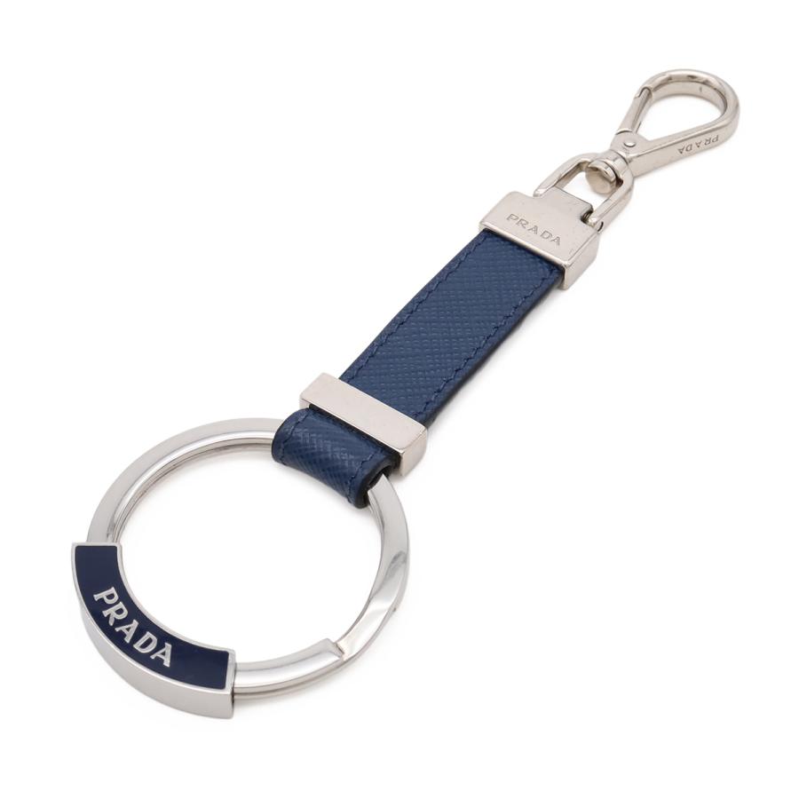 PRADA プラダ キーホルダー チャーム キーリング サフィアーノ レザー メタル ネイビー 紺 シルバー金具 2PP042 | PRADA