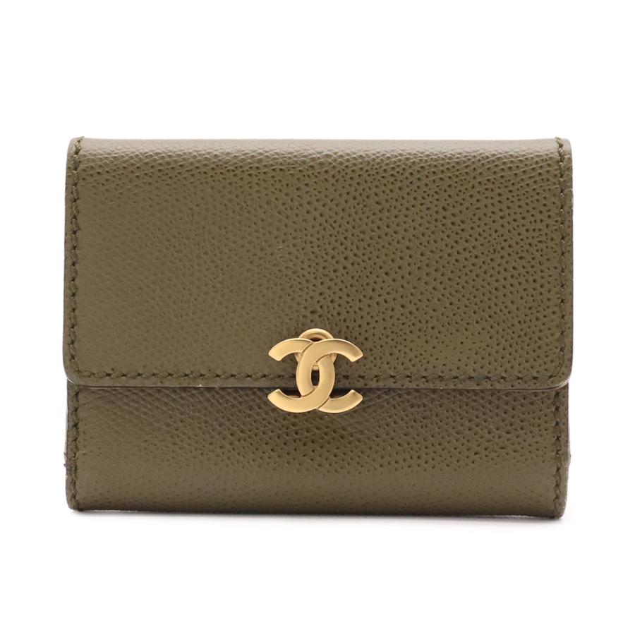 CHANEL シャネル ココマーク カードケース 3つ折財布 三つ折り財布 キャビアスキン レザー カーキグリーン ゴールド金具 | CHANEL