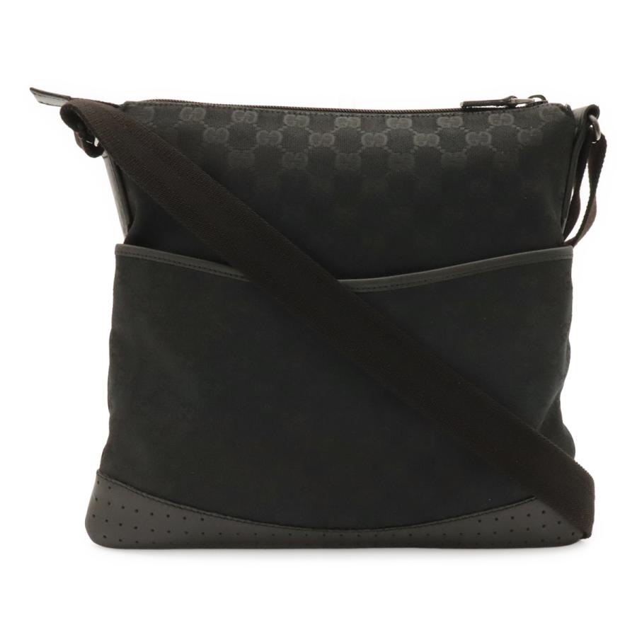 GUCCI グッチ GGキャンバス ショルダーバッグ メッセンジャーバッグ 斜め掛け パンチング レザー ブラック 黒 シルバー金具 145857 | GUCCI