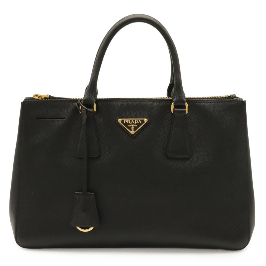 PRADA プラダ ガレリア トライアングル ハンドバッグ トートバッグ サフィアーノレザー NERO 黒 ブラック ゴールド金具 | PRADA