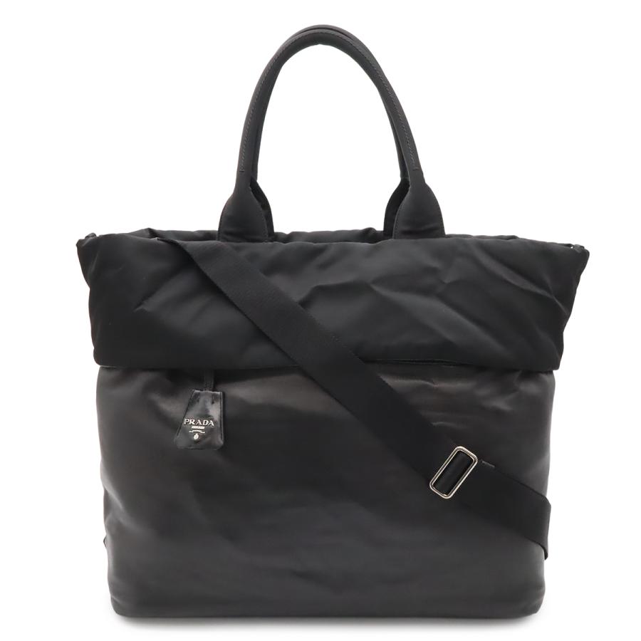 PRADA プラダ リバーシブル トートバッグ 2WAY ショルダーバッグ ナイロン レザー NERO ブラック 黒 シルバー金具 国内ブティック購入品 | PRADA