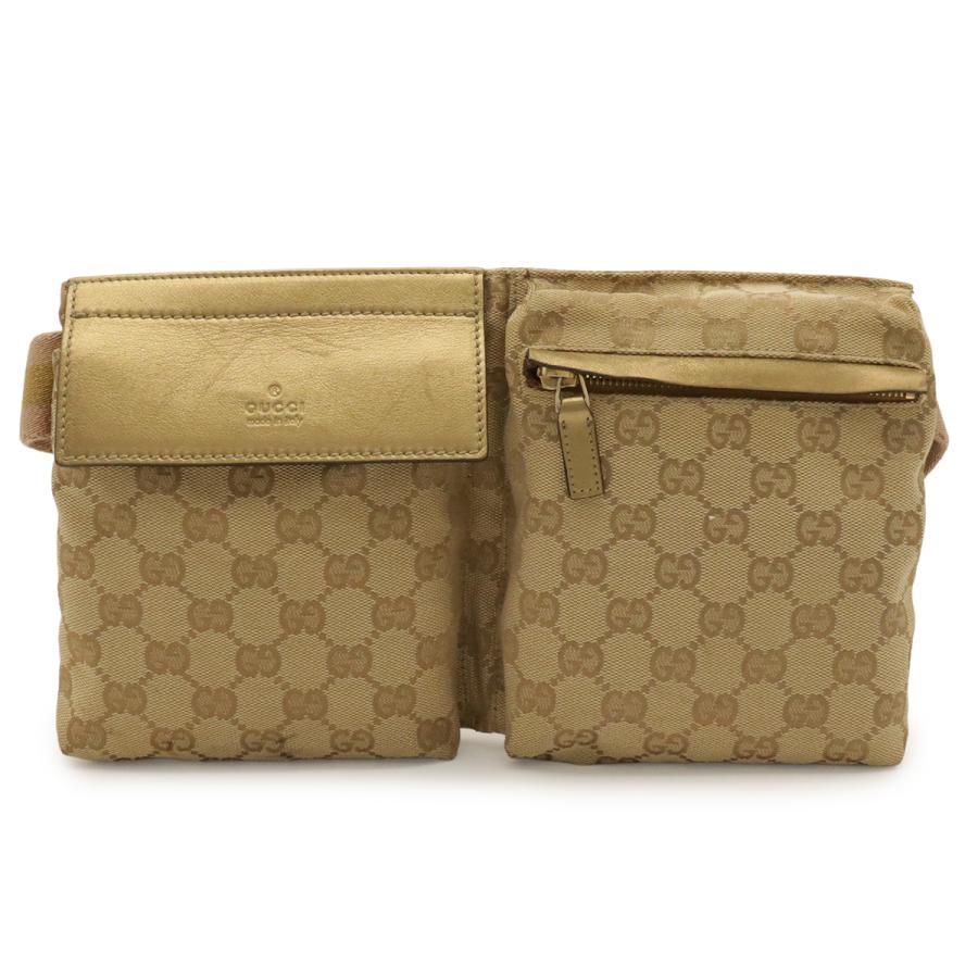 GUCCI グッチ GGキャンバス シェリーライン ボディバッグ ウエストポーチ ヒップバッグ ベージュ ピンク メタリックゴールド | GUCCI