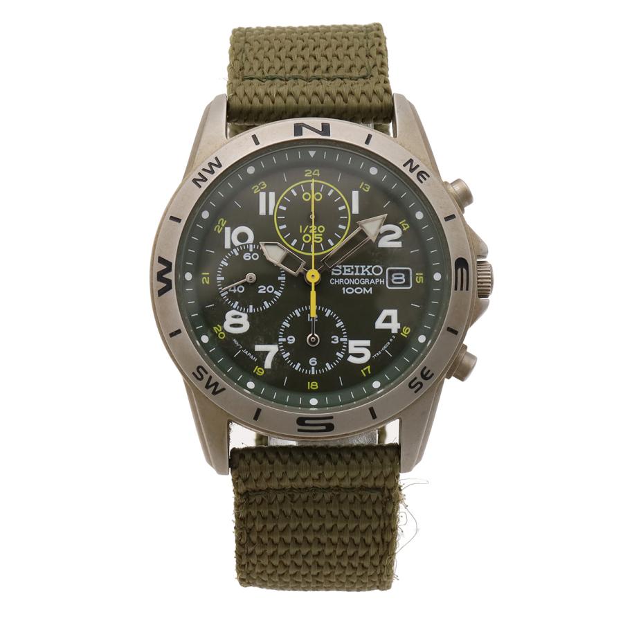 SEIKO セイコー デイト クロノグラフ 海外モデル カーキ文字盤 SS QZ クォーツ メンズ 腕時計 7T92-0DX0　SND377P2 | SEIKO