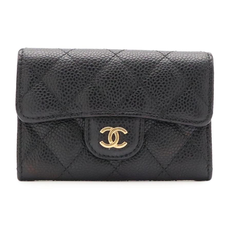 CHANEL シャネル マトラッセ クラシック フラップ カードケース ココマーク 名刺入れ パスケース キャビアスキン ブラック ゴールド金具 | CHANEL