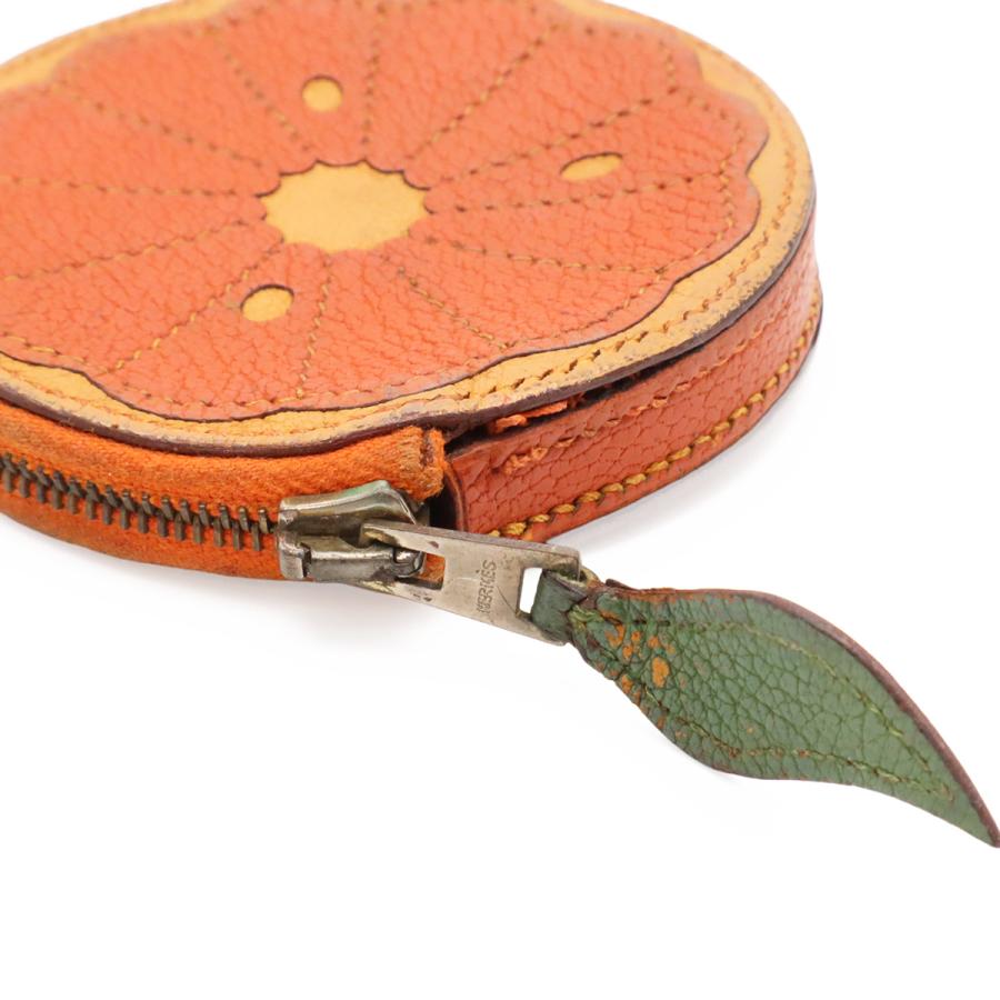 HERMES エルメス コインケース 小銭入れ コインパース フルーツ オレンジモチーフ レザー オレンジ グリーン □F刻印 | HERMES | 03