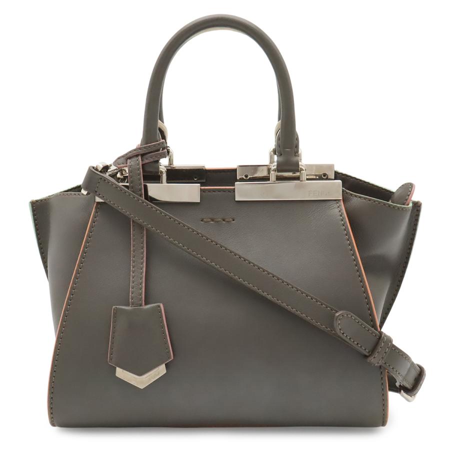 FENDI フェンディ プチトロワジュール ハンドバッグ ミニバッグ 2WAY ショルダーバッグ レザー グレー シルバー金具 8BH333 | FENDI