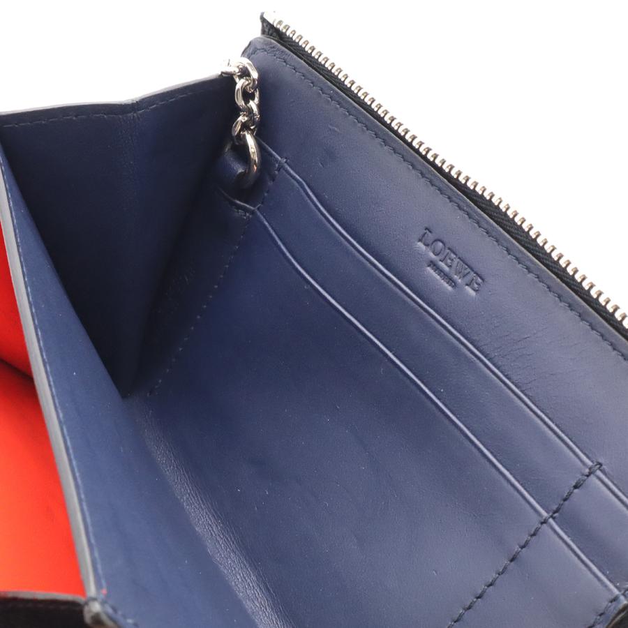 LOEWE ロエベ アナグラム コインケース 小銭入れ フラグメントケース L字ファスナー タッセル フリンジ レザ ネイビー 紺 キーリング付き | LOEWE | 05