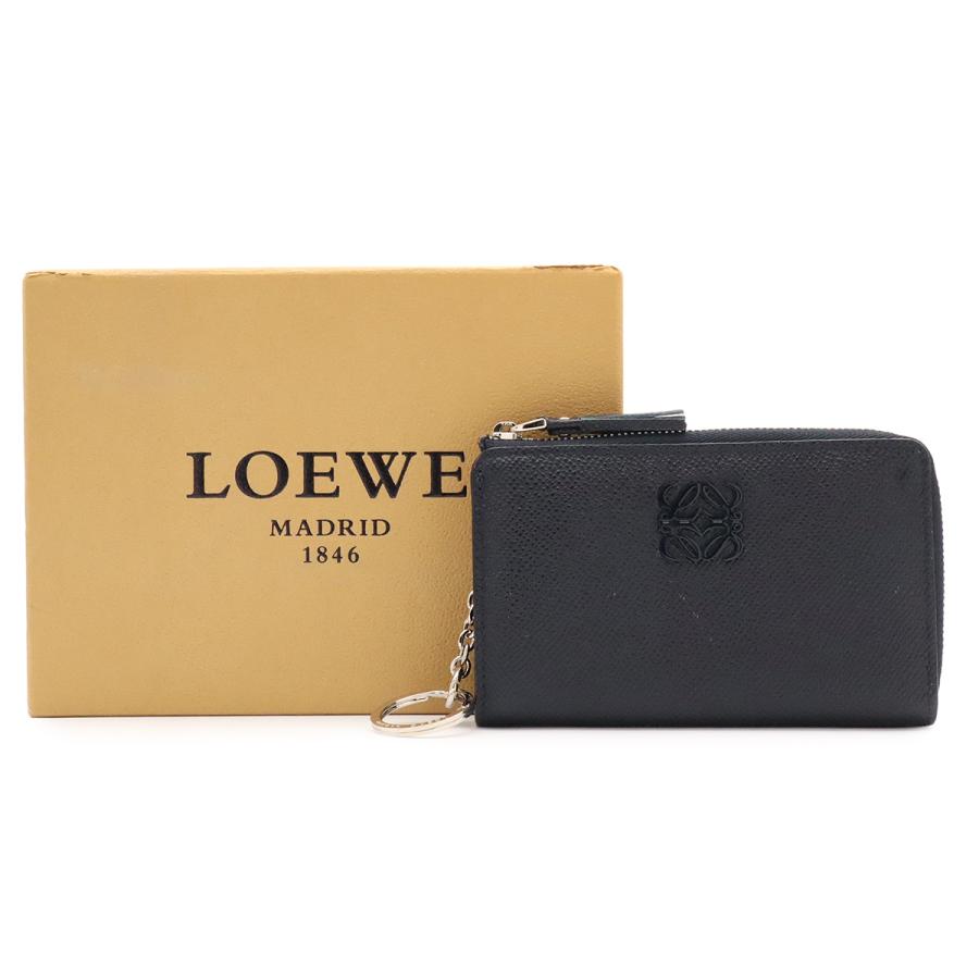 LOEWE ロエベ アナグラム コインケース 小銭入れ フラグメントケース L字ファスナー タッセル フリンジ レザ ネイビー 紺 キーリング付き | LOEWE | 07